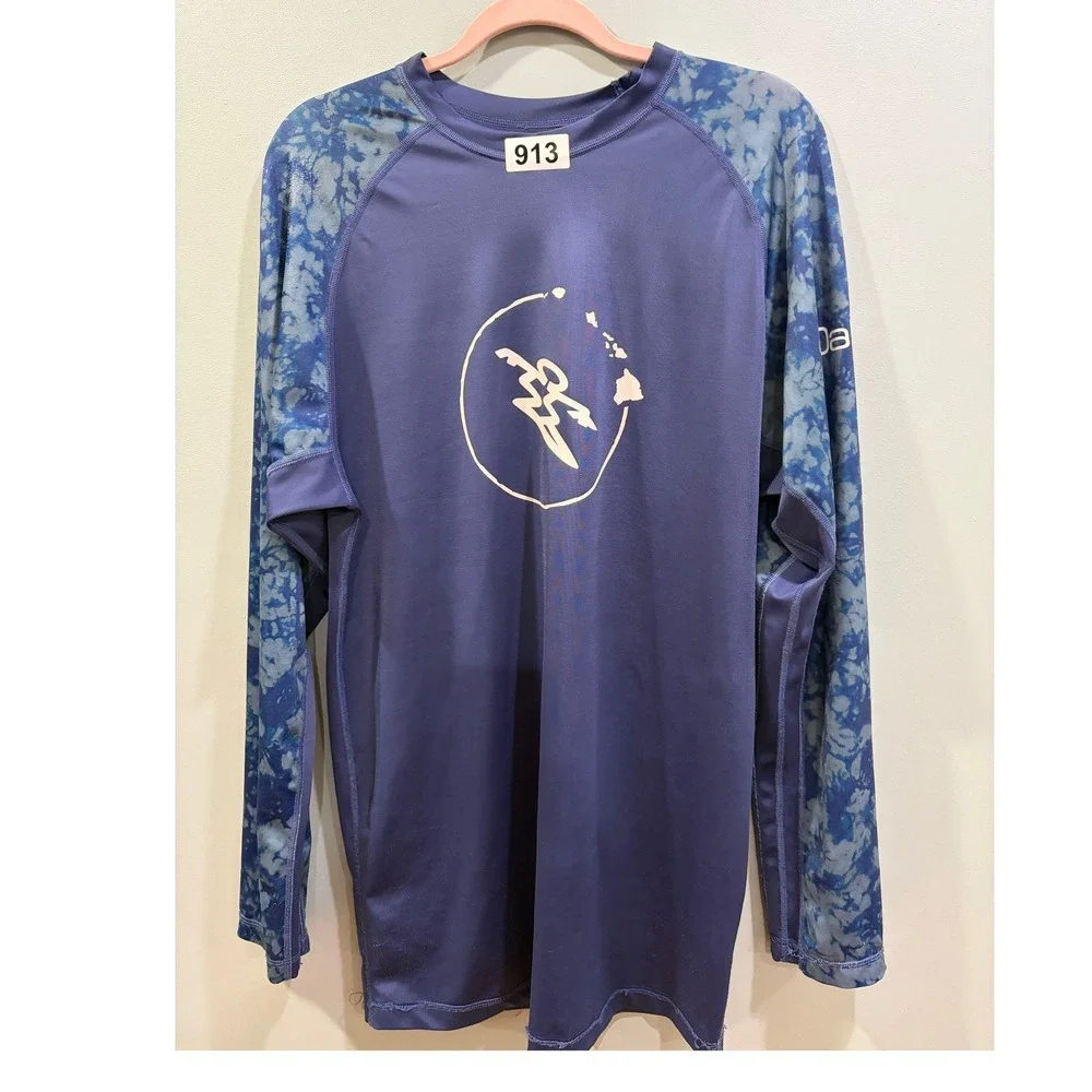 Da Hui Mens XXL Rash Guard Long Sleeve Blue Tie Dye Surfer Hawaii Swim Shirt